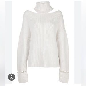 Alice + Olivia 100% Wool Lara Chunky Sweater Cold Shoulder Pearl Cream Size XS